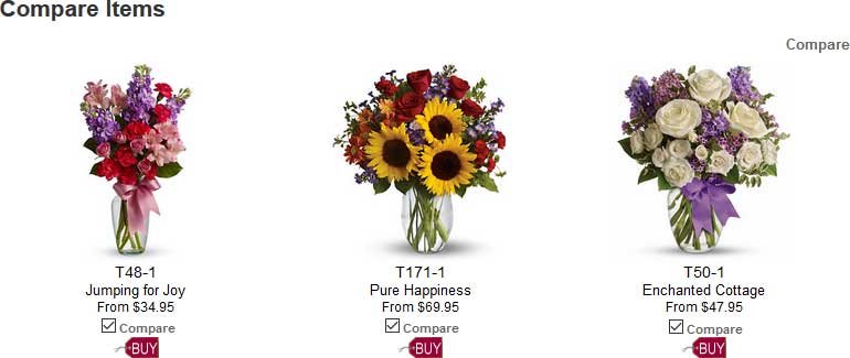 Compare just the produccts you want to see in our florist-specific shopping cart