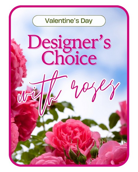 Designer's Choice with Roses in Glass Vase 