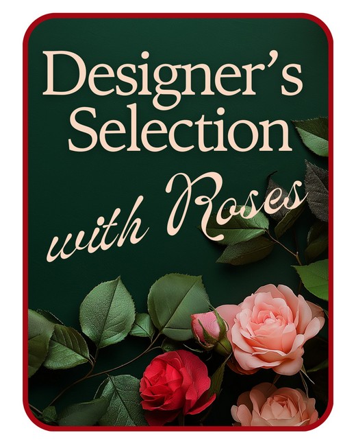 Designer's Choice with Roses in Glass Vase 